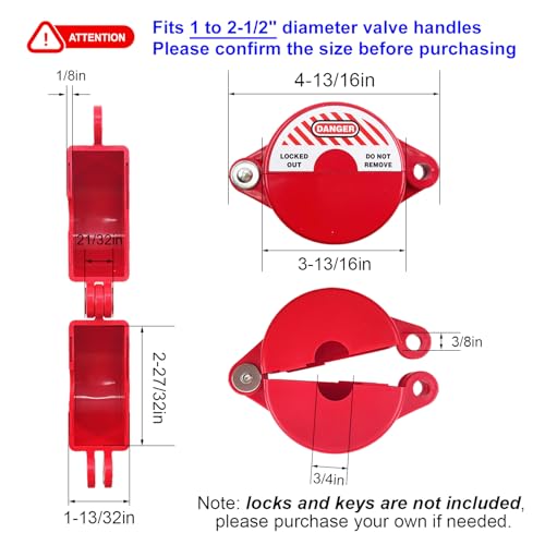 Gate Valve Lockout and Safety Padlock,1Set, Hose Bib Lock for Outdoor Faucet Knob/Water Spigot/Propane Tank,1 to 2-1/2 in Dia Valve Handles,Secure Lock Device for Outside Garden Valve