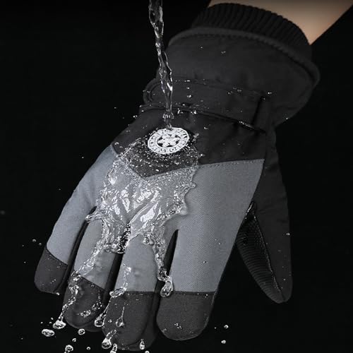 Women's Waterproof Insulated Winter Ski Gloves with Zipper - Black Grey