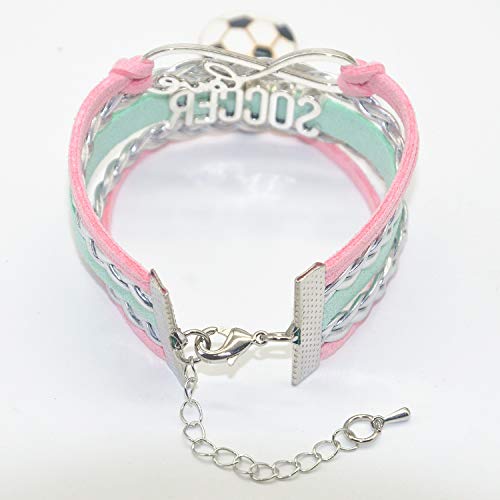 Soccer Infinity Love Charm Bracelet for Fans - Pink, Silver & Mint Green
