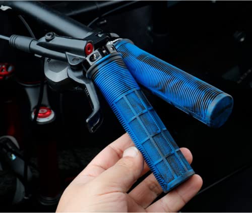 Juscycling Deep Sea Blue Bike Grips – Lock-On Handlebar Grips for MTB/BMX, Non-Slip Half-Waffle Pattern