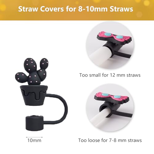 6Pcs Black Silicone Straw Covers for Stanley Cup Accessories