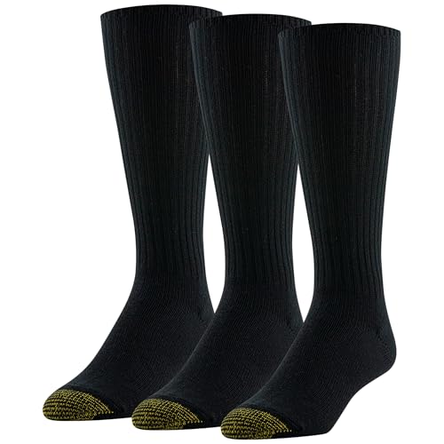 Goldtoe Men's Cotton Fluffies Crew Socks - Large, Black, 3-Pack