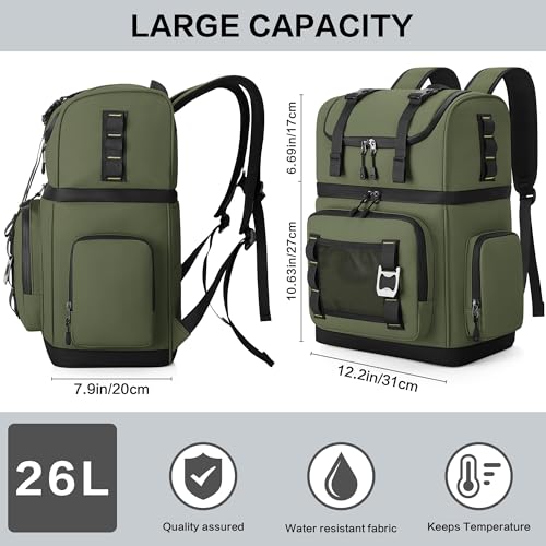 YOUNGOA Green Large 44 Can Cooler Backpack with Dual Insulated Compartments