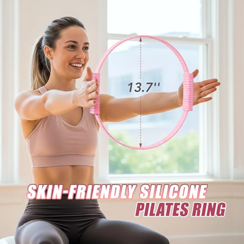 Pilates Kit for Women - 13.7in Silicone Ring, 5 Resistance Bands, Ball & Block