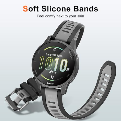 20mm Silicone Sport Watch Band - Breathable Quick Release - Black/Dark Grey
