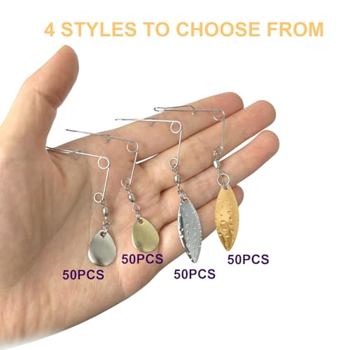50Pcs Teardrop Spinner Blade Kit for Fishing - Aollerfilery Smooth Spoons Rigs