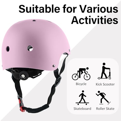 Lightweight Adjustable Skateboard Bike Helmet - Matte Pink, Large (57-61 cm)