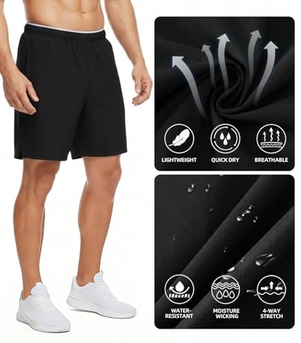 Men's Breathable Quick Dry Athletic Shorts - 7" Inseam, Medium, A-Black