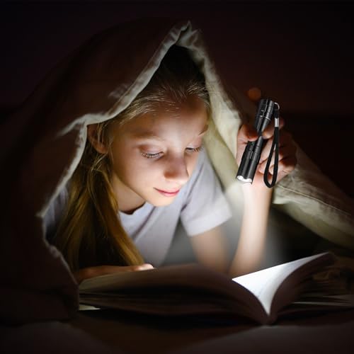 36 Pcs Mini Flashlights Bulk Bright Aluminum LED Handheld Torches with Lanyard Small LED Flashlights for Night Reading Emergency Hurricane Camping Hiking Halloween Party Favors(Black)