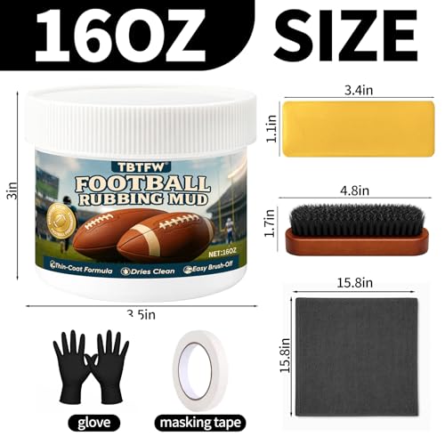 Football Rubbing Mud Kit - 16oz Conditioning Mud with Brush, Towel & Gloves
