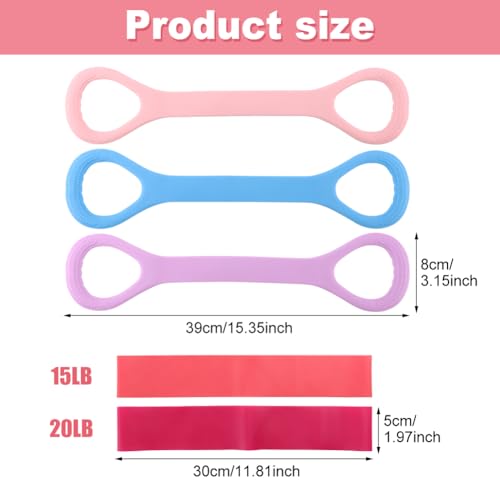 Figure 8 Resistance Bands - 3pcs Elastic Bands with Handles, Red