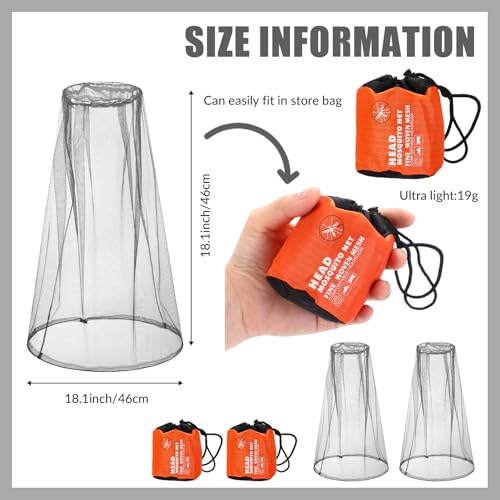 Mosquito Head Net - 2 Pack Breathable Mesh with Drawstring