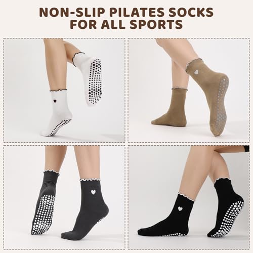 Cute Pilates Socks with Grips for Women - Morandi Tone Heart