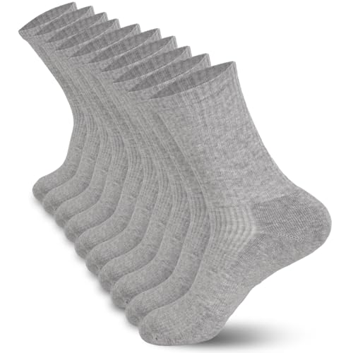 RienQuUne Men's Grey Cushioned Crew Socks 9-14 | Comfort Cotton Odor Control