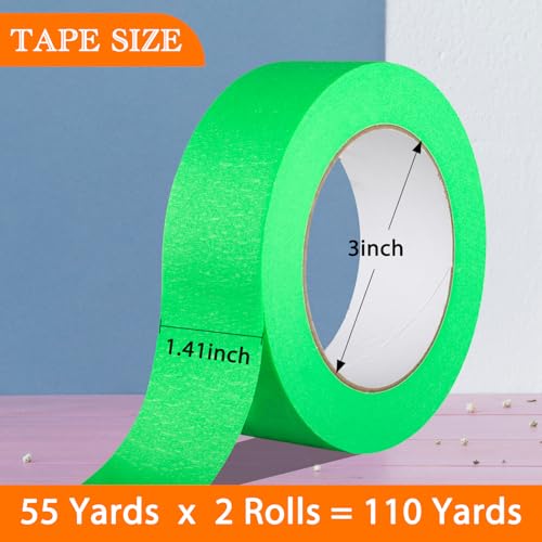 GEYYANG Automotive Masking Tape - Heat Resistant Green Painters Tape for Auto Body Spray Painting, Multi-Surface Painters Tape for DIY, Labeling, Art, Car, 1.41 inch x 55 Yards, 2 Rolls