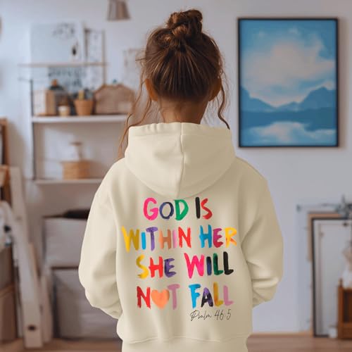 God is Within Her Hoodie for Girls - Apricot, Age 11-12