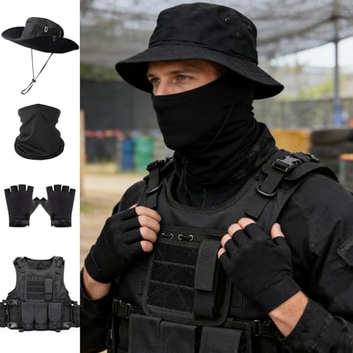 Tactical Airsoft Vest for Men - Molle Plate with Pouches, Black