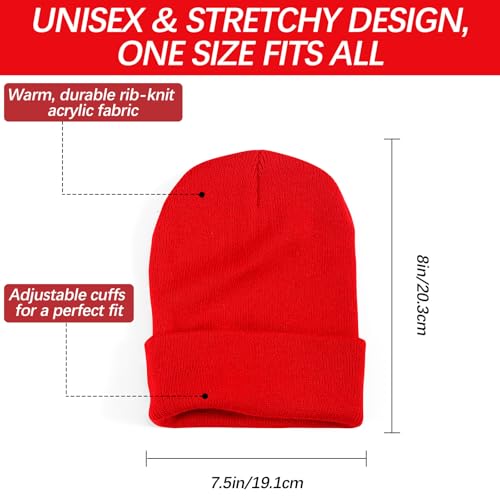 DASSNANE One Size Beanie Hats 4-Pack - Winter Knit Beanie for Men & Women, Red