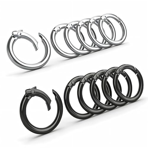 1 Inch Metal Spring O Rings Keychain Clips - 12 Pack