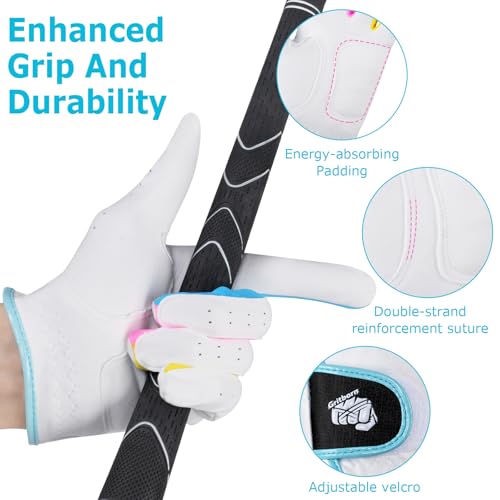 Kids Golf Gloves Left-Hand Breathable Premium White Pink Size S (Palm 14.5cm) - Gritborn