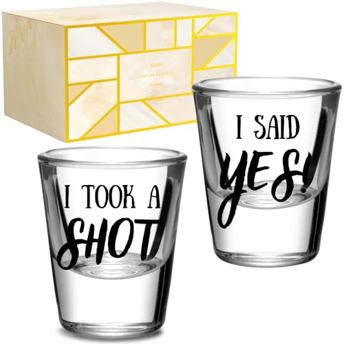 Personalized Engagement Shot Glass Set for Couples I Took a Shot I Said Yes - 1.5 oz