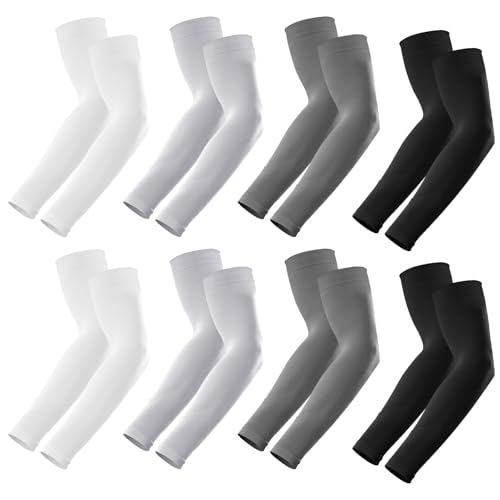 Cooling UV Protection Arm Sleeves - 8 Pairs White, Black, Dark Gray, Light Gray