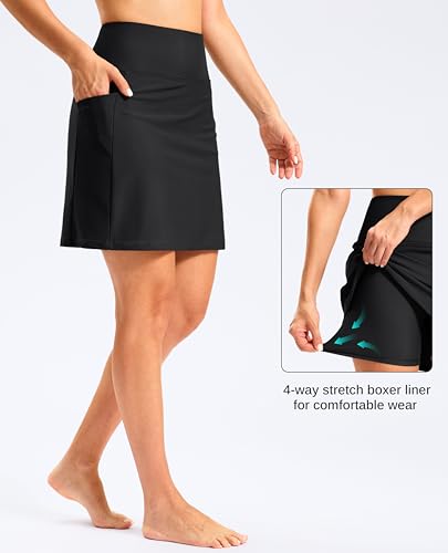 G Gradual Women's 18" Black Swim Skirt with Pockets - Large Size