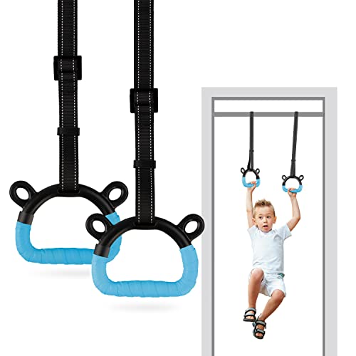Kids Gymnastics Rings Blue-1 for Indoor & Outdoor Exercise, Adjustable Straps, 220lb Load Capacity