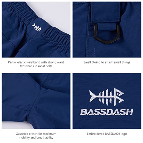 BASSDASH Youth 5" UPF 50+ Water-Resistant Quick-Dry Cargo Shorts - Large, Dark Blue