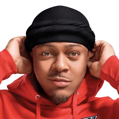 Premium Satin Lined Men's Turban - Anti-Breakage, Moisture Retention - Jersey Black