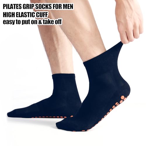 Non-Slip Gripper Socks for Men - 3 Pairs, Size 10-11 - Black, Navy, Coffee