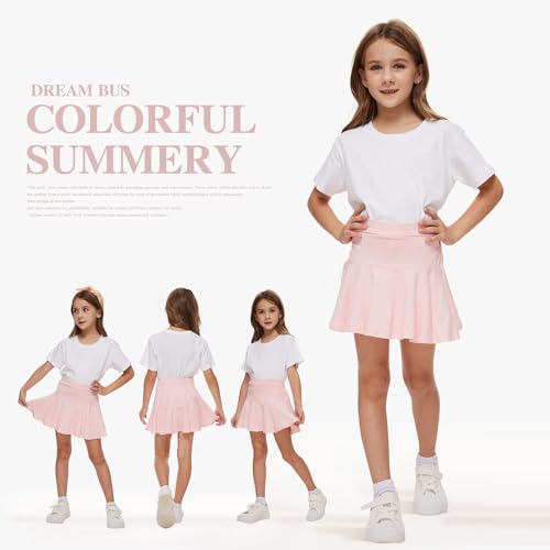 Girls Pleated Tennis Skirts with Built-in Shorts - Toddler & Little Kids Athletic Skorts, 7-8 Years, Black/Pink - DREAM BUS 2 Pack