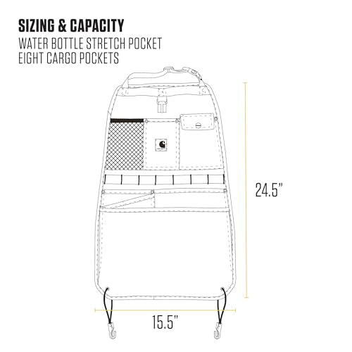 Carhartt Universal Nylon Duck Seat Back Organizer - Brown, 8 Pockets, MOLLE Webbing