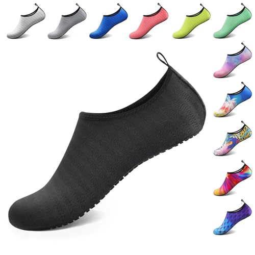 Quick-Dry Water Shoes for Beach & Pool - Barefoot Aqua Socks - N-Jacquard Black