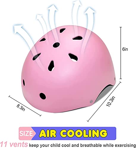 Adjustable Kids Helmet with Knee, Elbow & Wrist Pads - Pink, Small (3-8 Years)