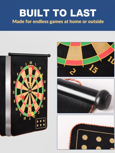 Double-Sided Magnetic Dart Board - Black & Yellow - 12 Darts