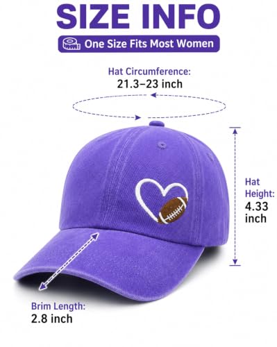 Football Heart Adjustable Baseball Cap - Unisex Embroidered Hat