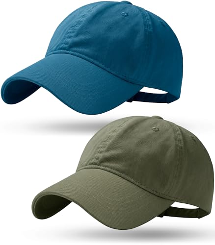 Unstructured Cotton Baseball Cap - 2 Pcs Navy Blue & Olive Green