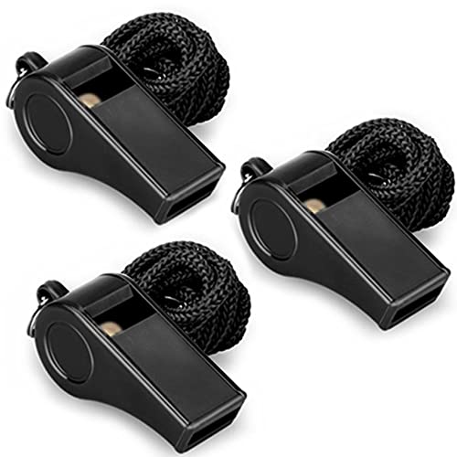 3-Pack Plastic Sports Whistles with Lanyards - Loud Crisp Sound for Coaching