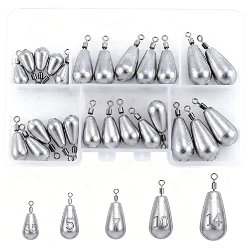 25pcs Bass Casting Sinkers Kit with Built-In Swivel