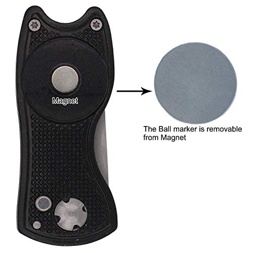 Golf Divot Repair Tool with Magnetic Ball Marker - Black