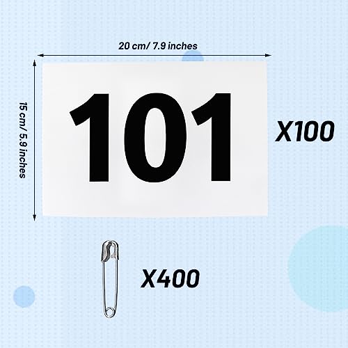 Outink Race Bibs Waterproof Running Numbers with Safety Pins - 101-200 Variation, 50 or 100 Pack, 7.9x5.9 Inches