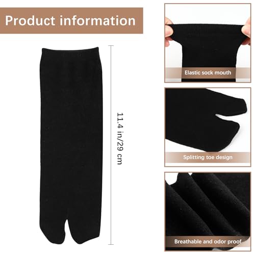 Unisex Tabi Split-Toe Flip Flop Socks - Black, 4 Pairs