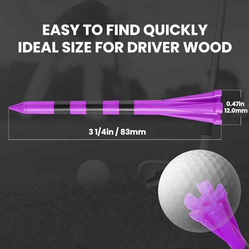 Golf Tees - Unbreakable 3 1/4 Inch Plastic Tees - Purple, 20 Pack