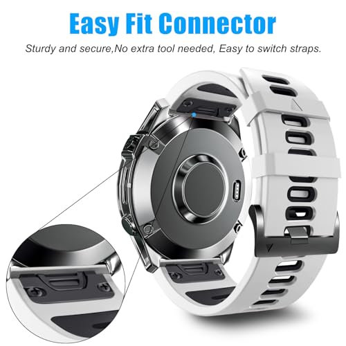 26mm Silicone Sport Watch Bands for Garmin Tactix 8/Fenix 8 - White/Black