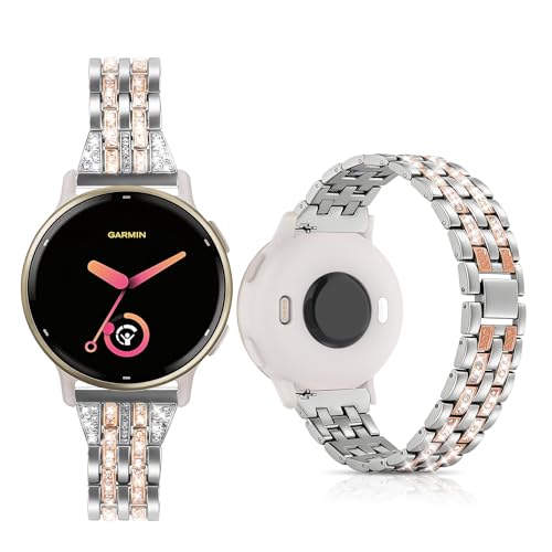 18mm Rhinestone Bling Metal Watch Band for Garmin - Rose Gold