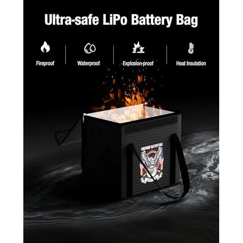 100AH LiFePO4 Lithium Battery Fireproof Bag,Large Capacity Explosion-proof Lipo Battery Safe Bag for Charging and Storage,Compatible with LiTime and LiPULS(14 * 9.4 * 7.8in)