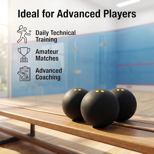 Professional Squash Balls - Double Yellow Dot, 3 Pack