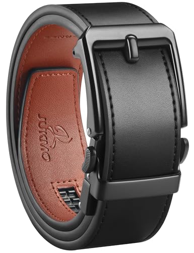 JUKMO 1.5-Inch Leather Ratchet Belt for Men, Black, Medium (36-42 inch Waist), Gift Box Included