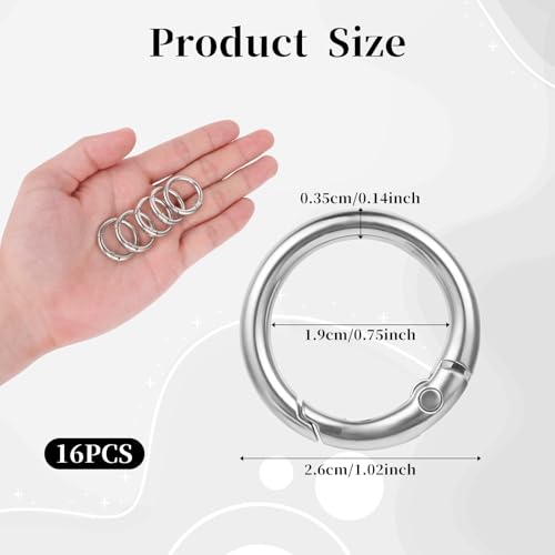 16 Pcs Zinc Alloy Spring O Ring Clip Keychains - Round Carabiners